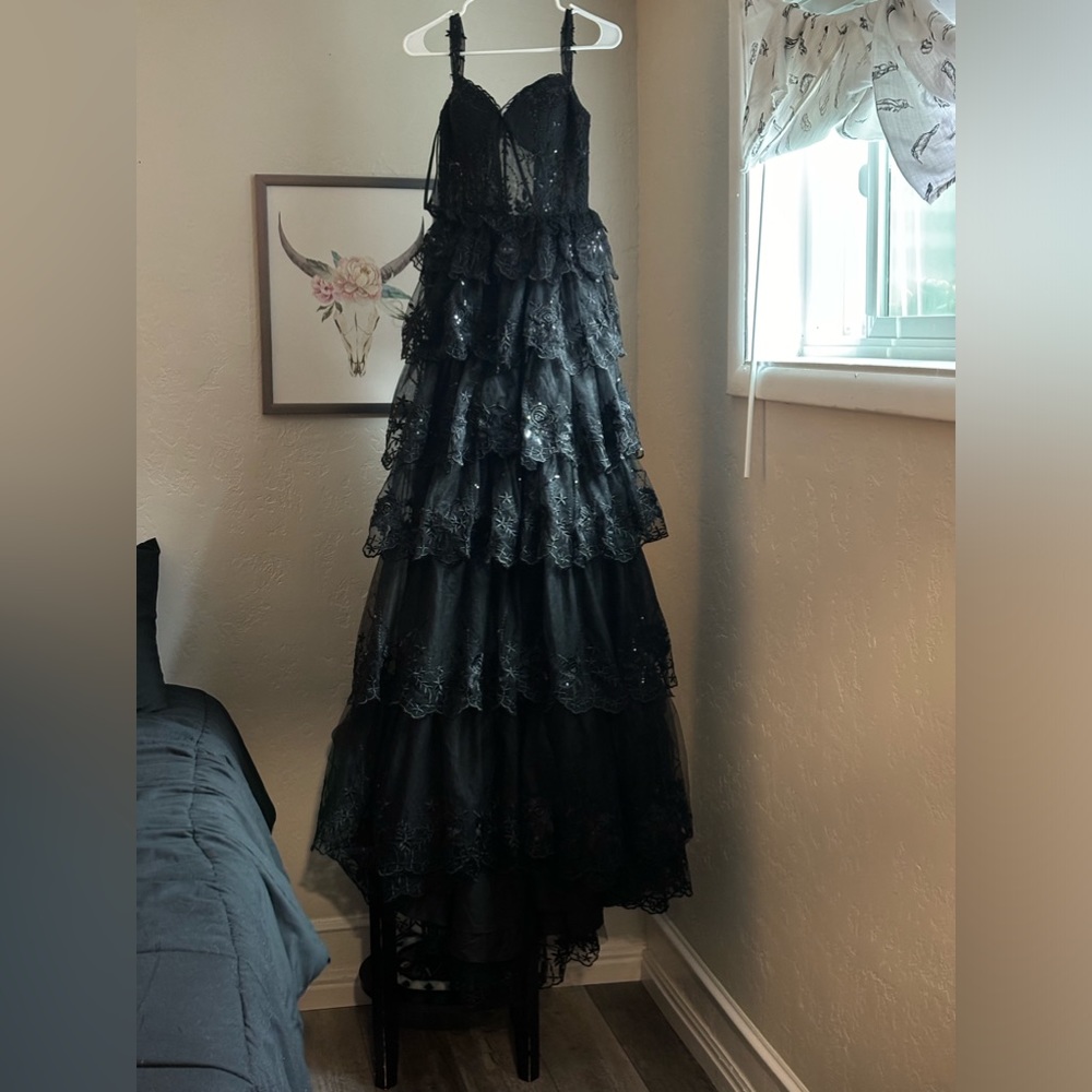 Beautiful layered black sequin ruffled gown